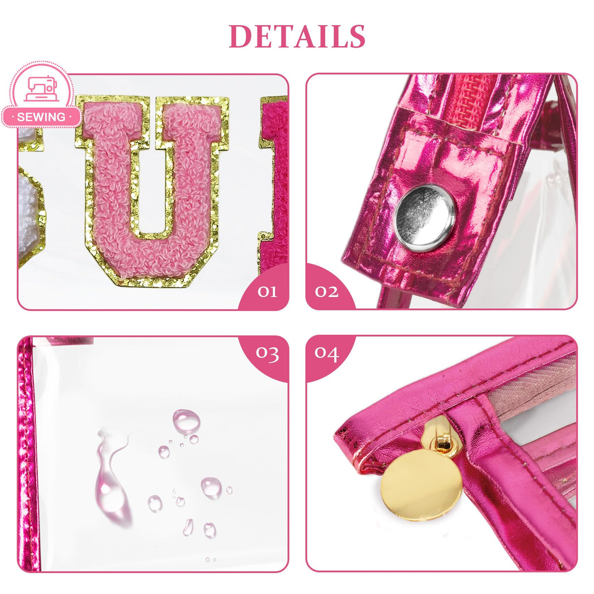 COSHAYSOO Clear Makeup Bag side view with golden zipper