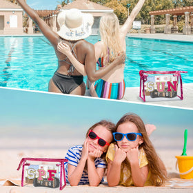 COSHAYSOO Clear Makeup Bag with tanning oils and bronzing drops
