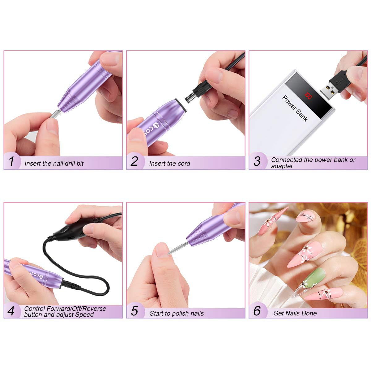 COSITTE USB Nail Drill Machine being used for nail art