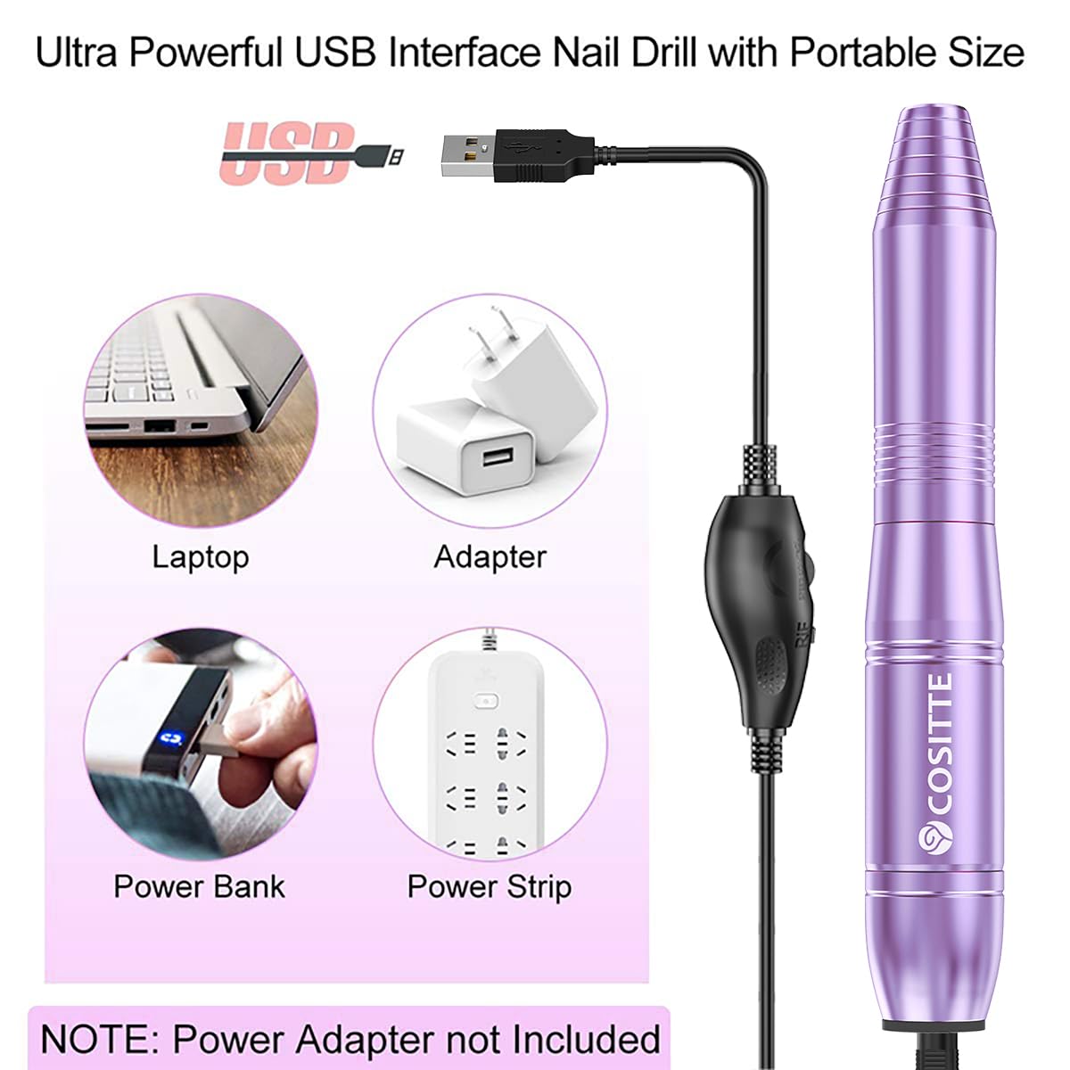 COSITTE USB Nail Drill Machine side view showing USB port