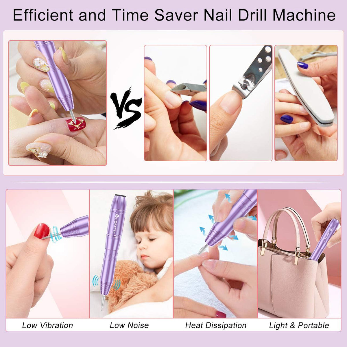 COSITTE USB Nail Drill Machine with power bank for portable use