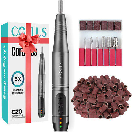 COSLUS C20 Cordless Nail Drill front view with accessories