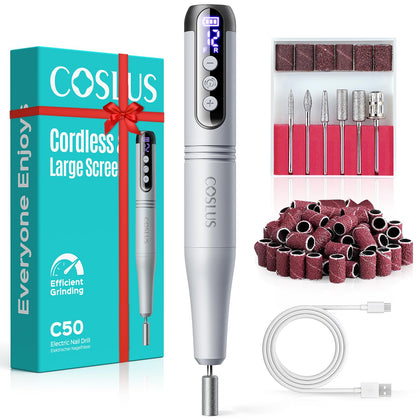 COSLUS C50 cordless electric nail drill front view with LED display