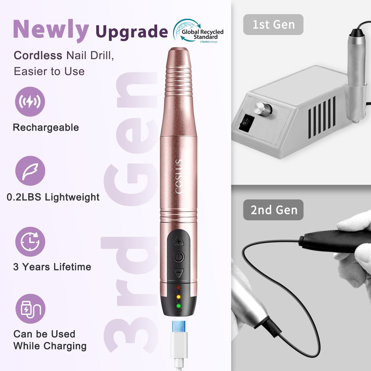 COSLUS Cordless Nail Drill Electric File with accessories
