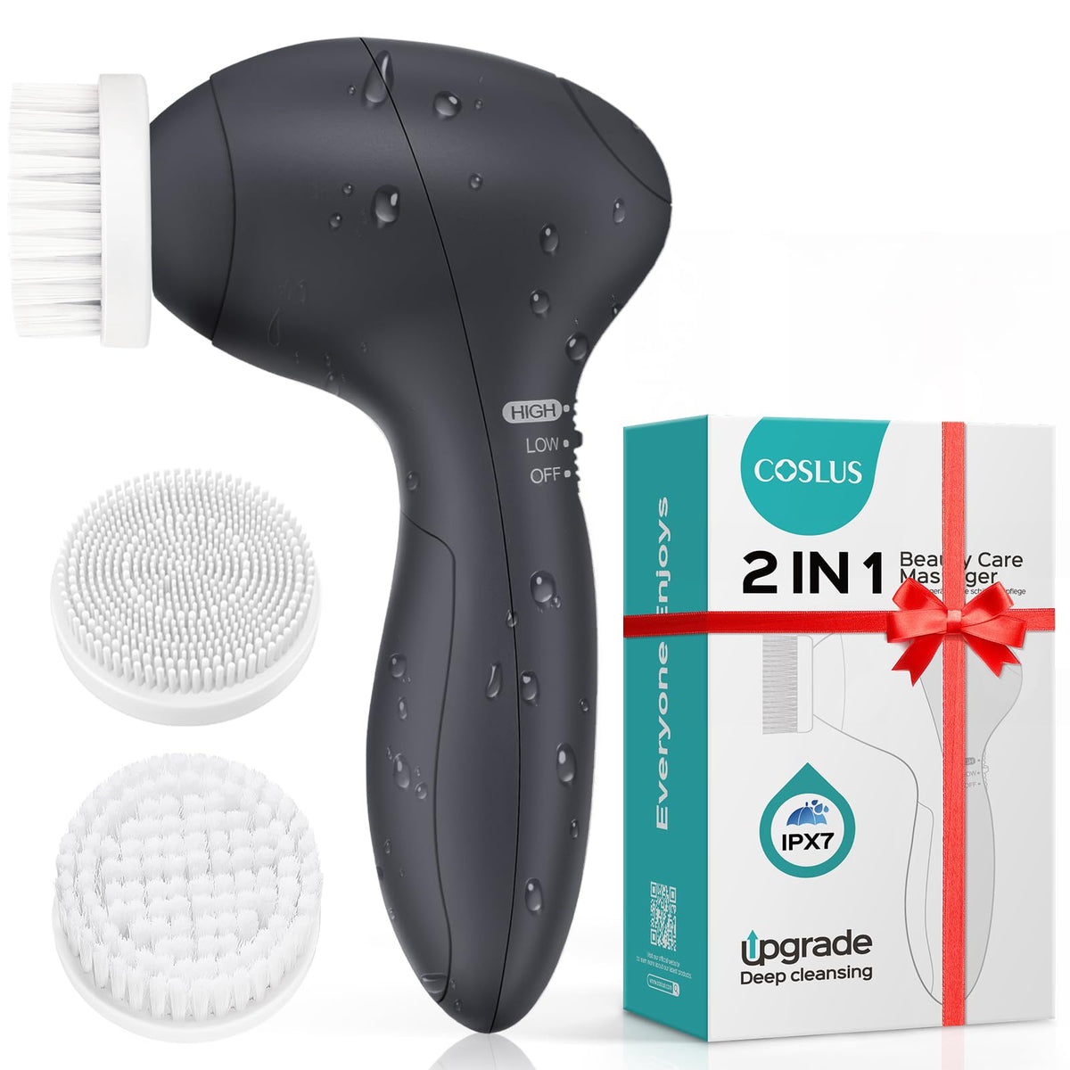 COSLUS Facial Cleansing Brush front view with ergonomic design