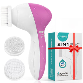 COSLUS Facial Cleansing Brush front view with two brush heads