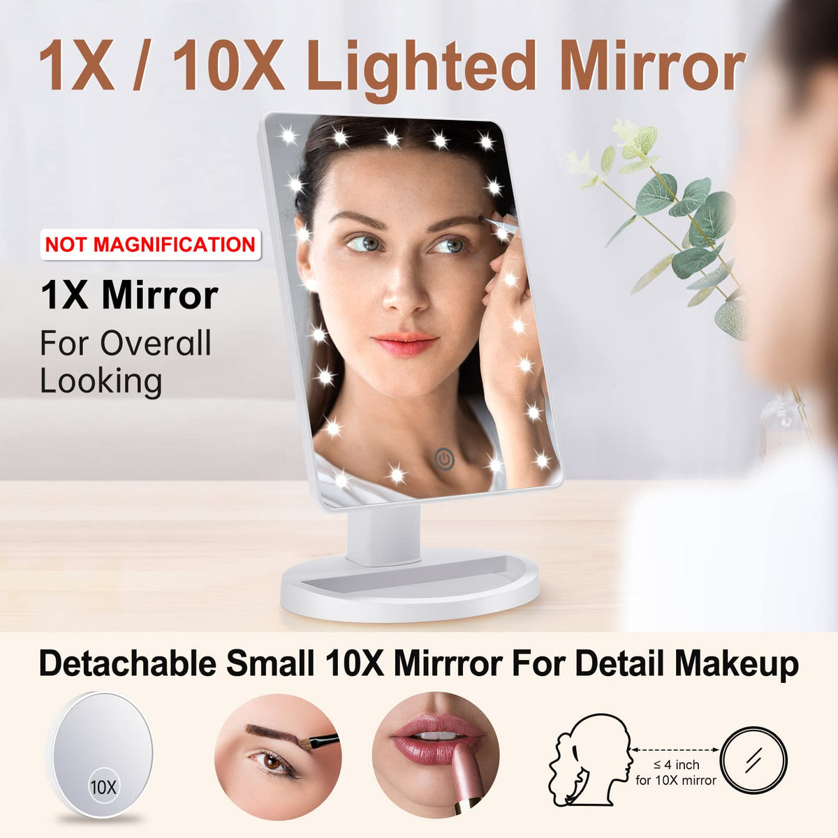 COSMIRROR Lighted Makeup Mirror side view showing 10X magnifying mirror