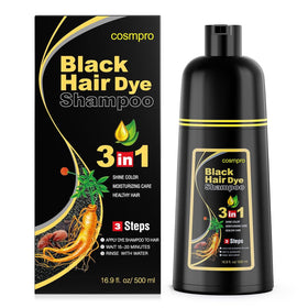 cosmpro Black Hair Dye Shampoo front view with packaging