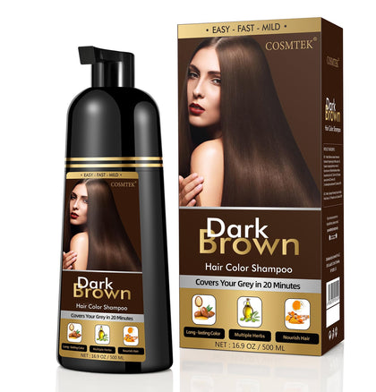 COSMTEK Dark Brown Hair Dye Shampoo 500ml front view