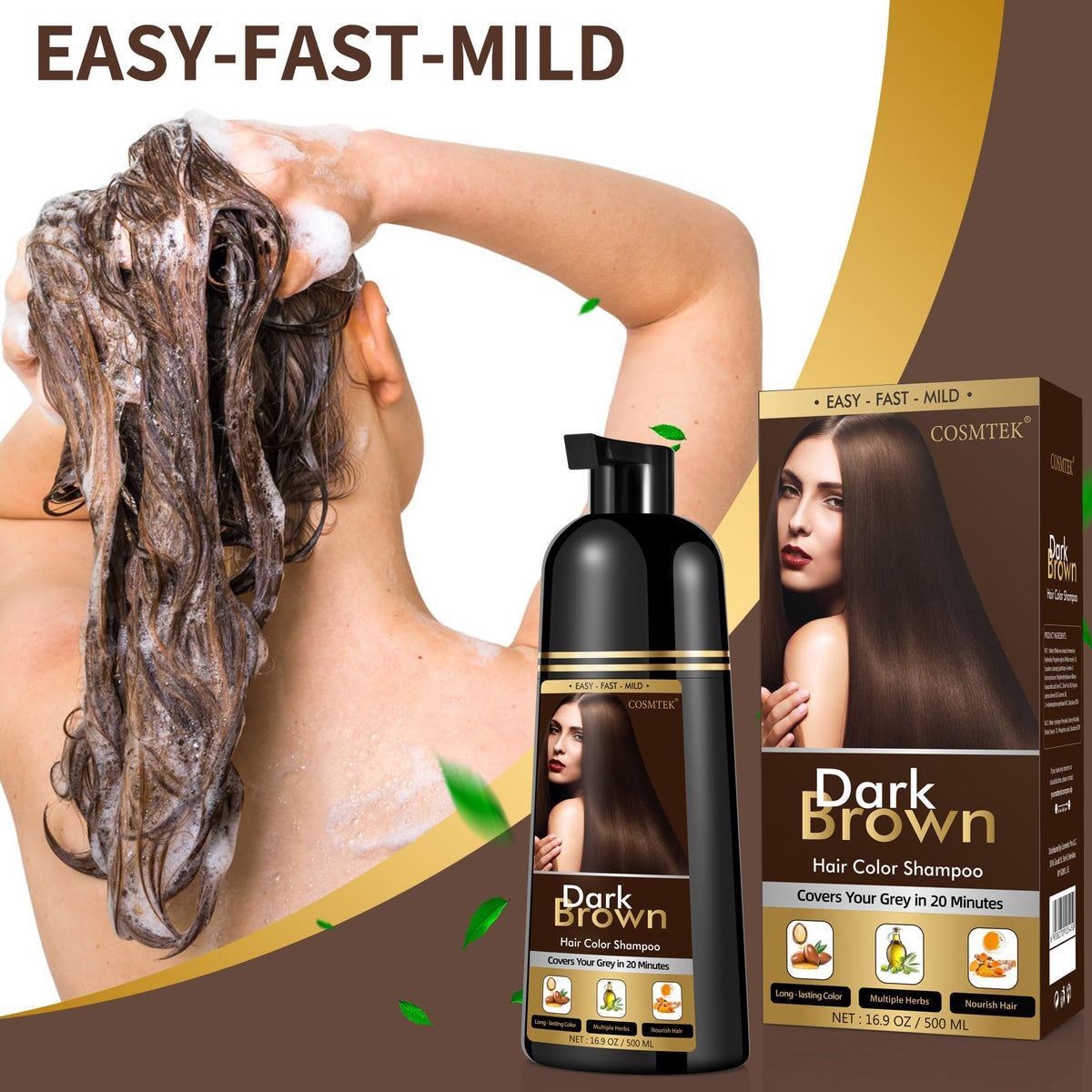 COSMTEK Dark Brown Hair Dye Shampoo bottle side view