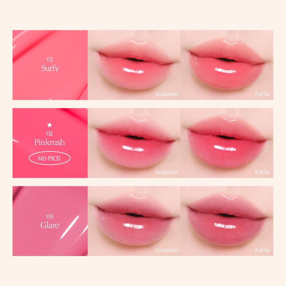 COSNORI Flow Wave Lip Tint 06 DEAR on lips showing glossy effect