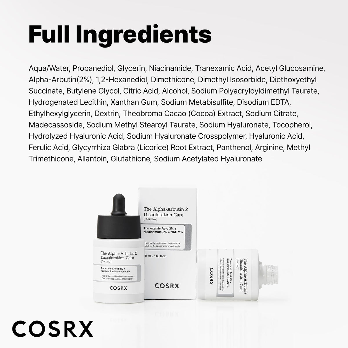 COSRX 2% Alpha Arbutin Serum with skincare routine items