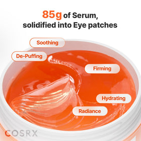 COSRX 5-PDRN Collagen Eye Patches displayed on a vanity