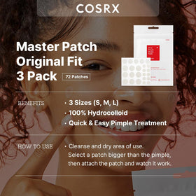 COSRX Acne Pimple Patches showing three sizes of patches