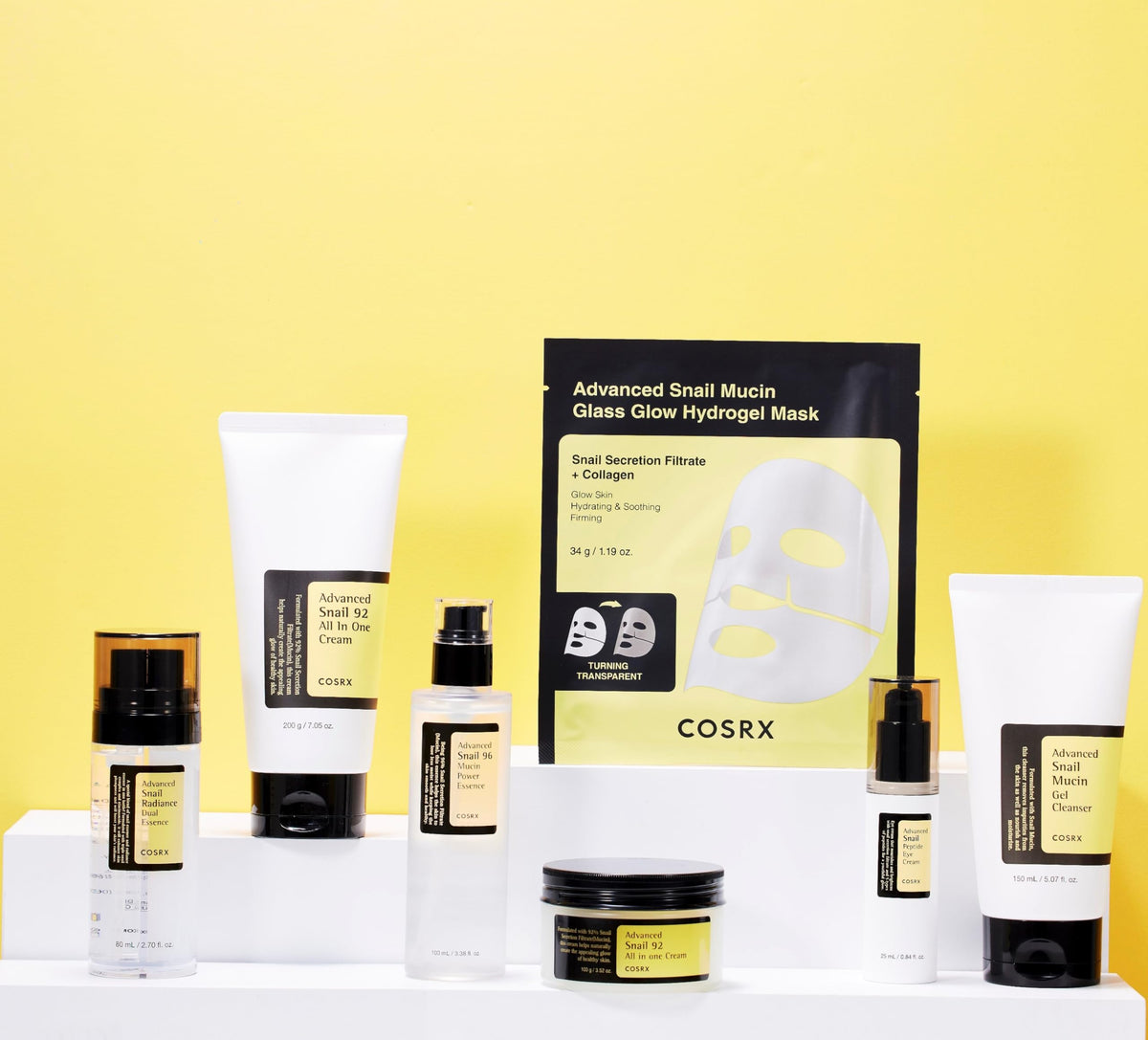 COSRX Advanced Snail Mucin Hydrogel Face Masks on a bathroom counter