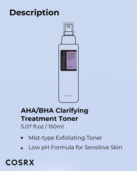 COSRX AHA/BHA Toner 5.07 fl.oz in skincare routine setup