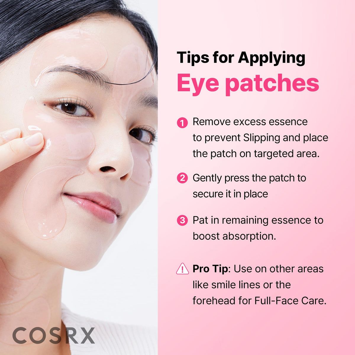 COSRX Pink Peptides Collagen Hydrogel Eye Patch in use with essence