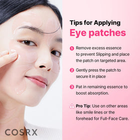 COSRX Pink Peptides Collagen Hydrogel Eye Patch in use with essence