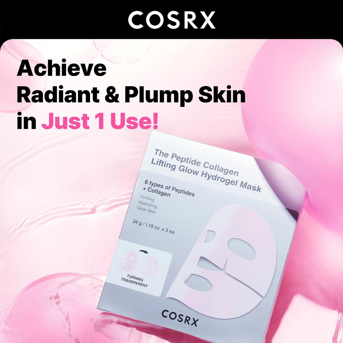 COSRX Pink Peptides Hydrogel Face Mask application on model