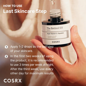 COSRX Retinol 0.5% Oil on a bathroom counter