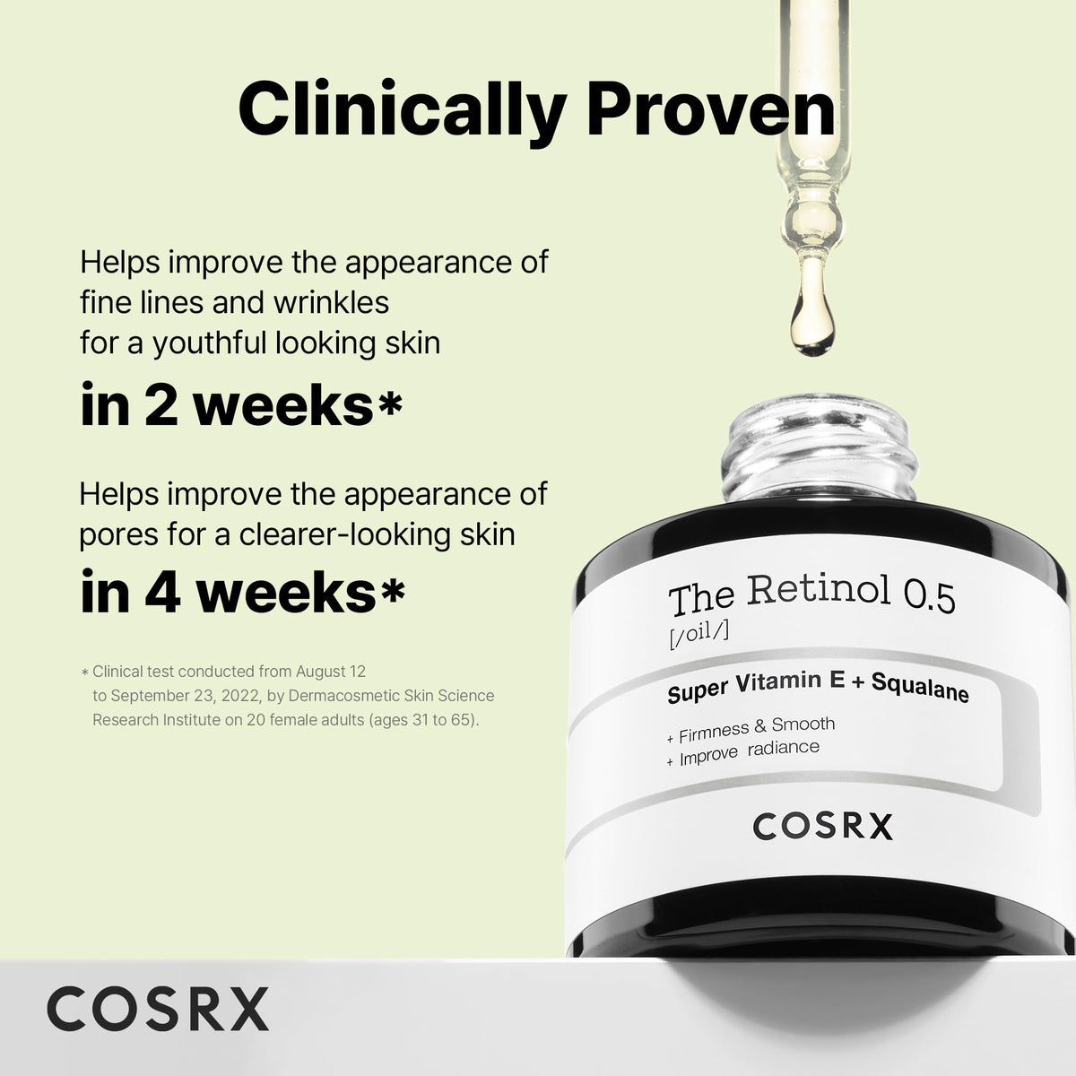 COSRX Retinol 0.5% Oil with ingredients displayed
