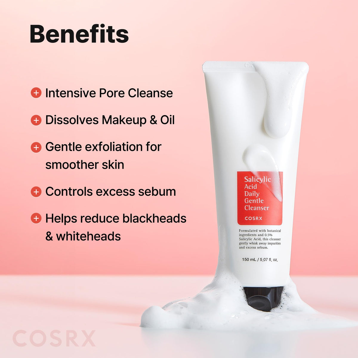COSRX Salicylic Acid Daily Gentle Cleanser application on skin