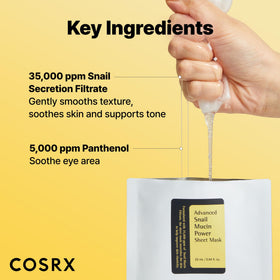 COSRX Snail Mucin Sheet Mask application on a model's face
