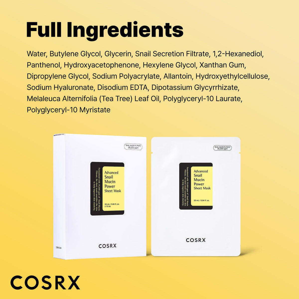 COSRX Snail Mucin Sheet Mask displayed with natural ingredients
