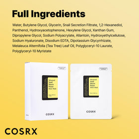 COSRX Snail Mucin Sheet Mask displayed with natural ingredients