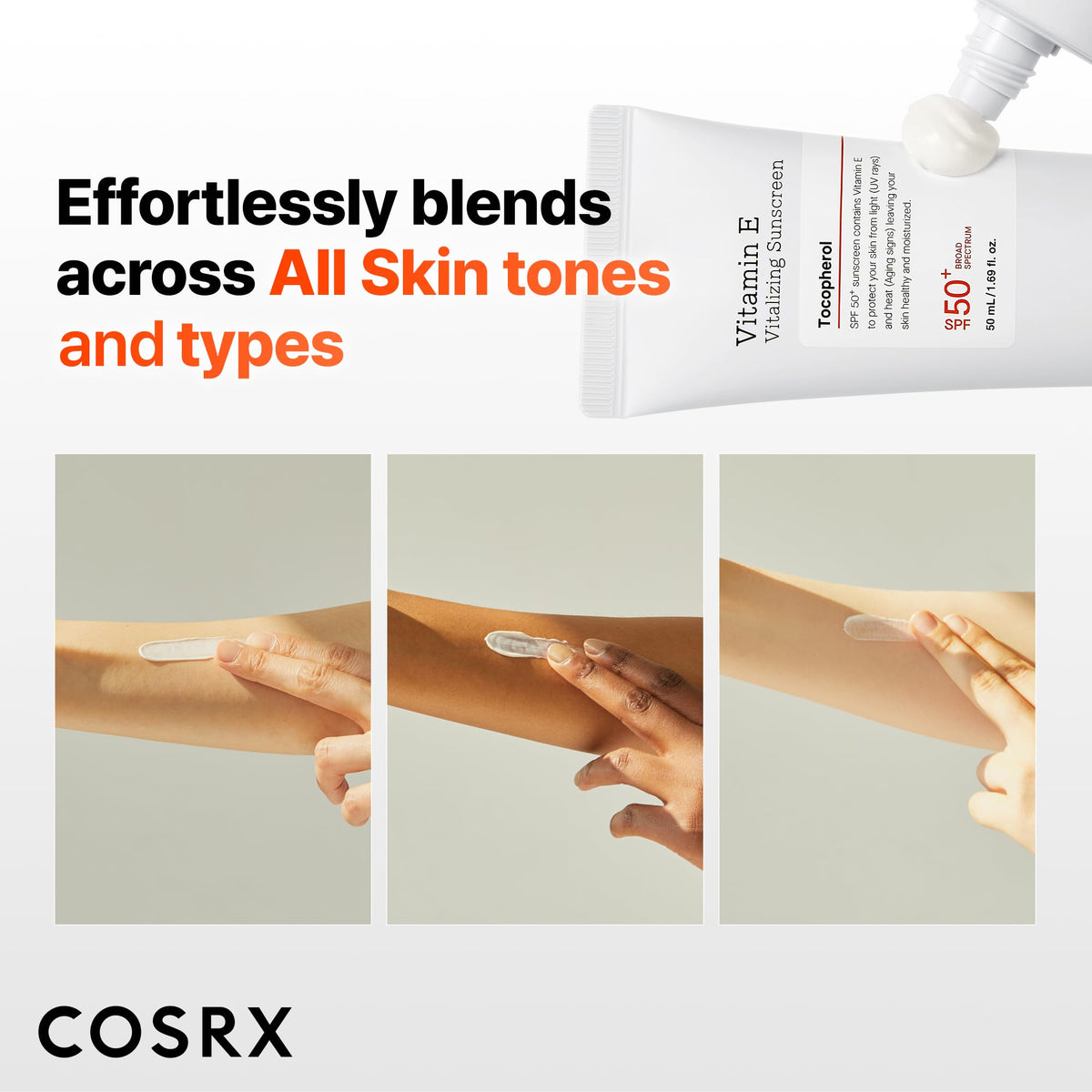 COSRX Vitamin E Sunscreen SPF 50 application on skin