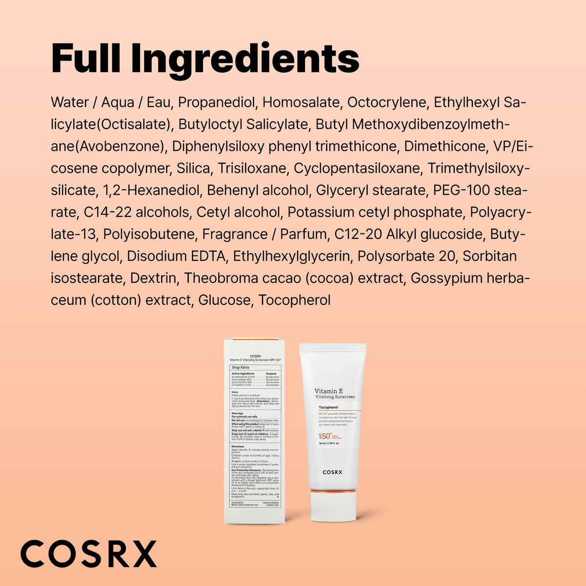 COSRX Vitamin E Sunscreen SPF 50 ingredients list