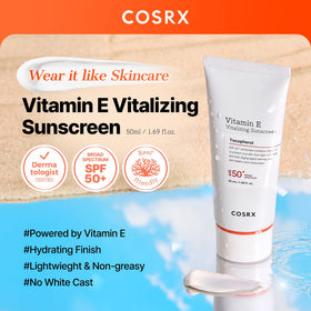 COSRX Vitamin E Sunscreen tube with SPF 50 label