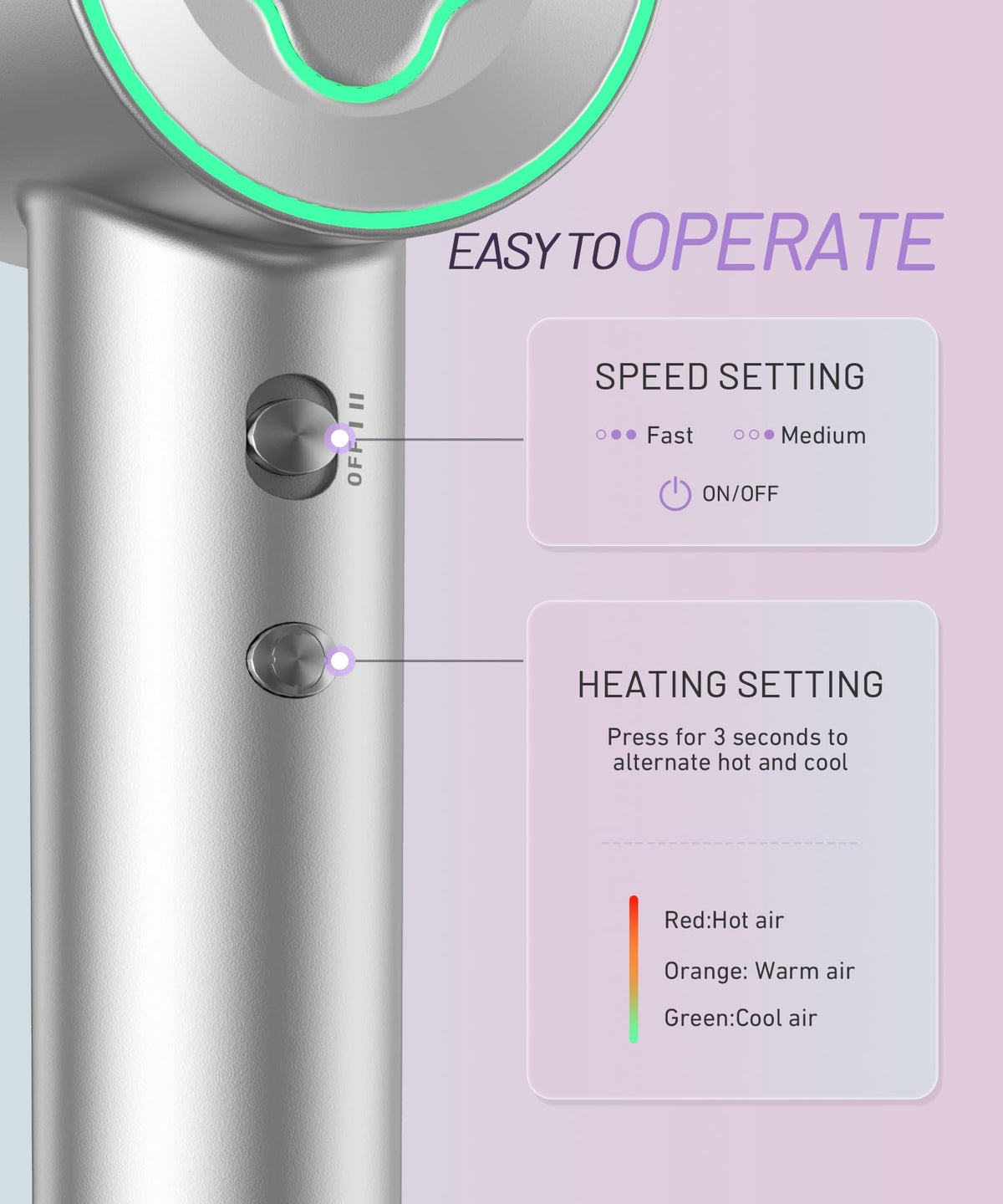 Cosy Companions hair dryer with LED temperature control lights