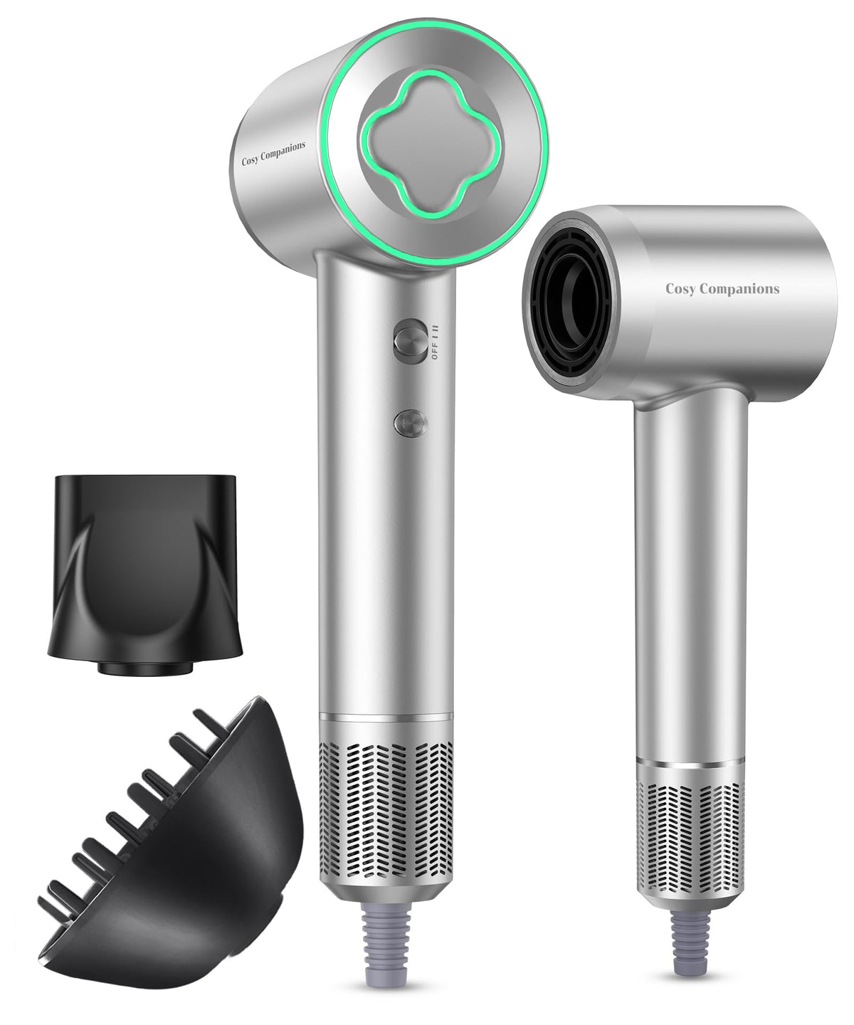 Cosy Companions High-Speed Ionic Hair Dryer front view in silvery