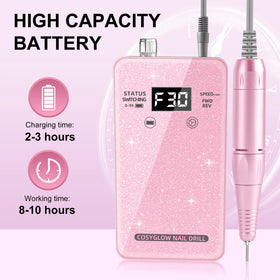 COSYGLOW nail drill showing rechargeable feature