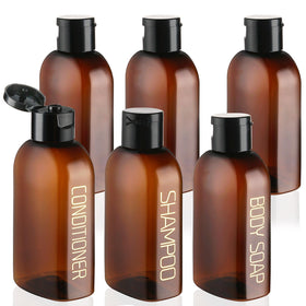 Cosywell travel bottles set with labelled shampoo, conditioner, and body soap bottles
