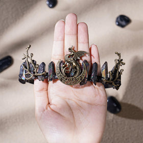 CoTeeZa Black Fairy Crystal Crown on model during a festival