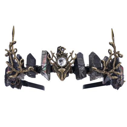 CoTeeZa Fairy Black Crystal Crown front view with various crystals