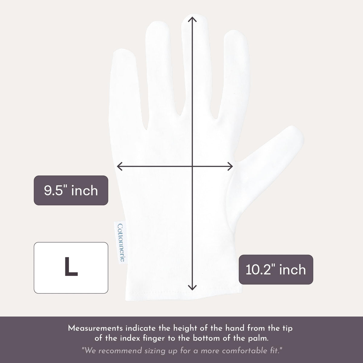 COTTONNERIE gloves worn on hands with lotion applied