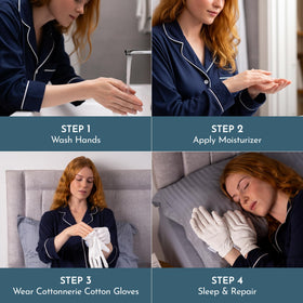 COTTONNERIE Moisturising Gloves blue cotton on hands