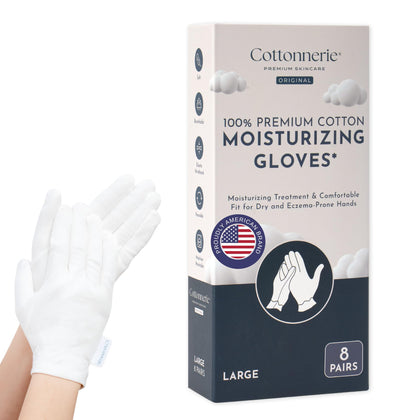 COTTONNERIE moisturising gloves front view in white