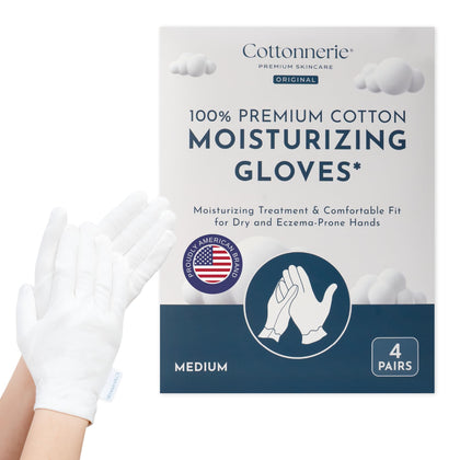 COTTONNERIE moisturising gloves front view, white cotton