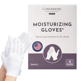 COTTONNERIE Moisturising Gloves front view, white cotton material