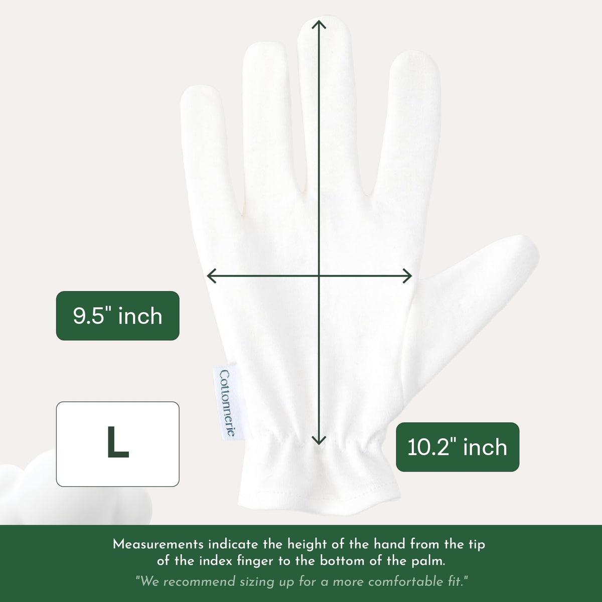 COTTONNERIE Organic Cotton Gloves displayed with lotion
