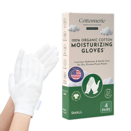 COTTONNERIE organic cotton moisturising gloves front view