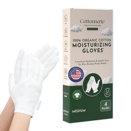 COTTONNERIE Organic Cotton Moisturising Gloves front view
