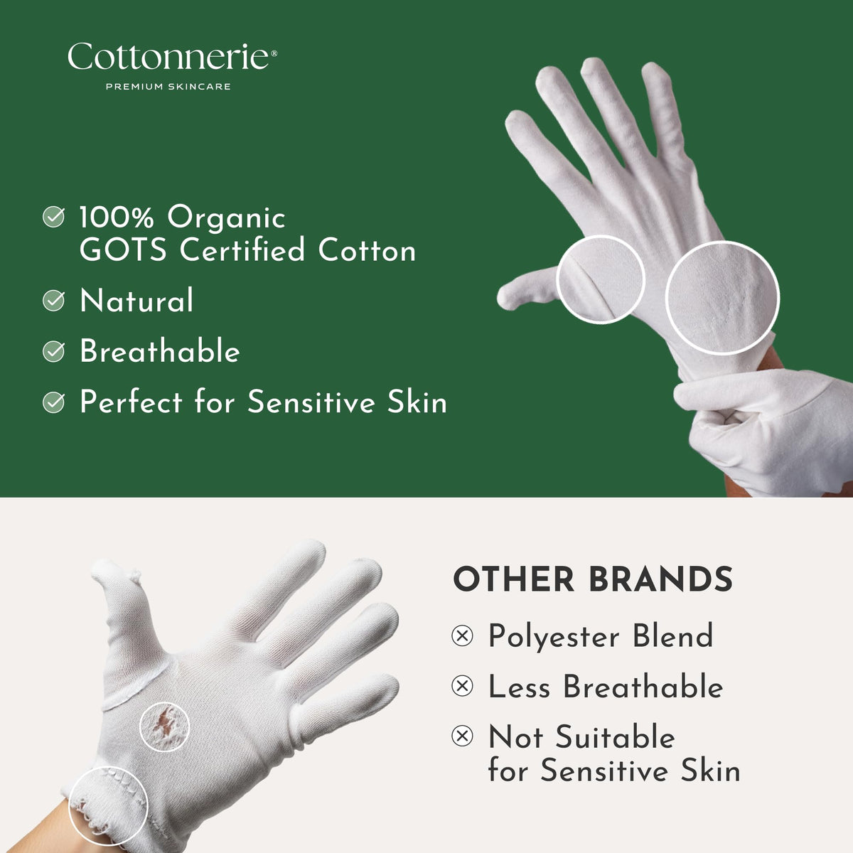 COTTONNERIE Organic Cotton Moisturising Gloves in packaging