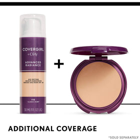 COVERGIRL Advanced Radiance Foundation Buff Beige with makeup accessories