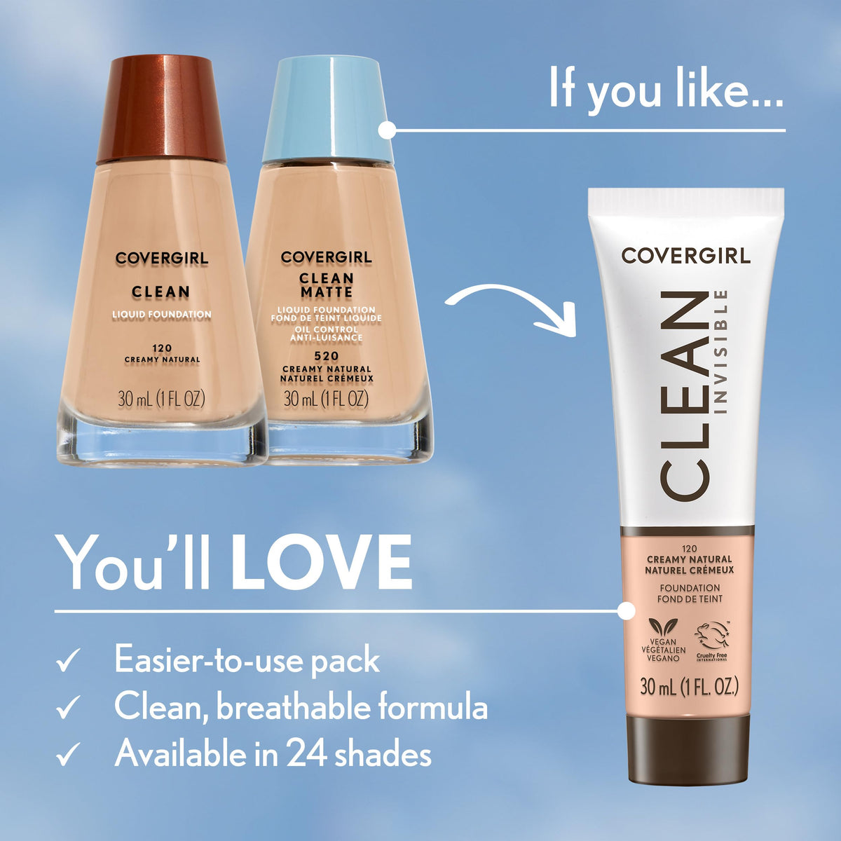 COVERGIRL Clean Invisible Foundation Deep Bronze tube with easy squeezability