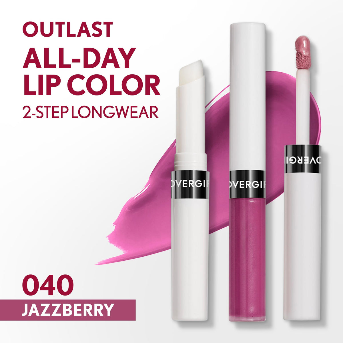 COVERGIRL Outlast All-Day Lip Color 040 Jazzberry with lip balm topcoat